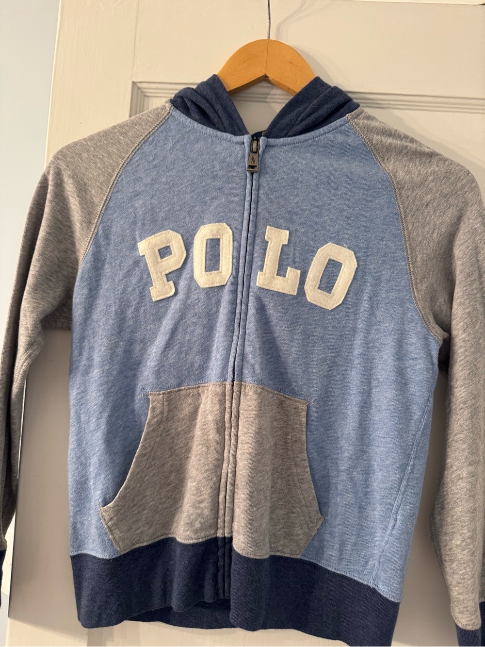 Polo by Ralph Lauren Light Blue & Gray Colorblock Zip Hoodie with Navy Trim